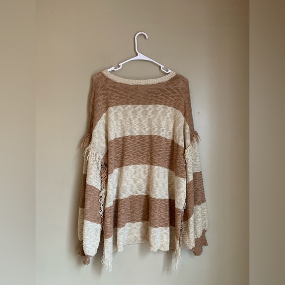 Fantastic fawn sweater striped oversized thin knit boho coastal oversized fringe - Picture 6 of 8
